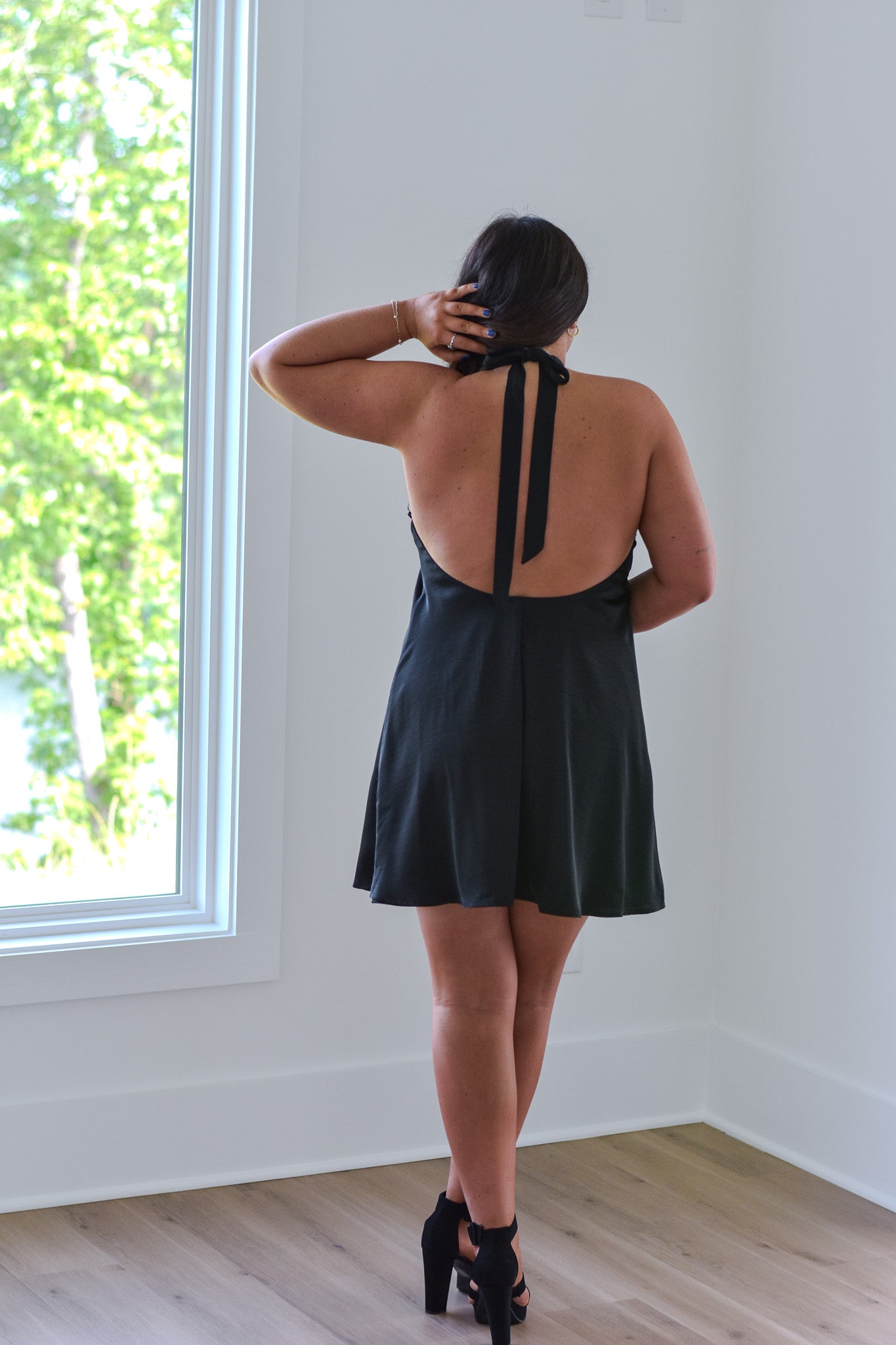 Satin Halter Dress - Black