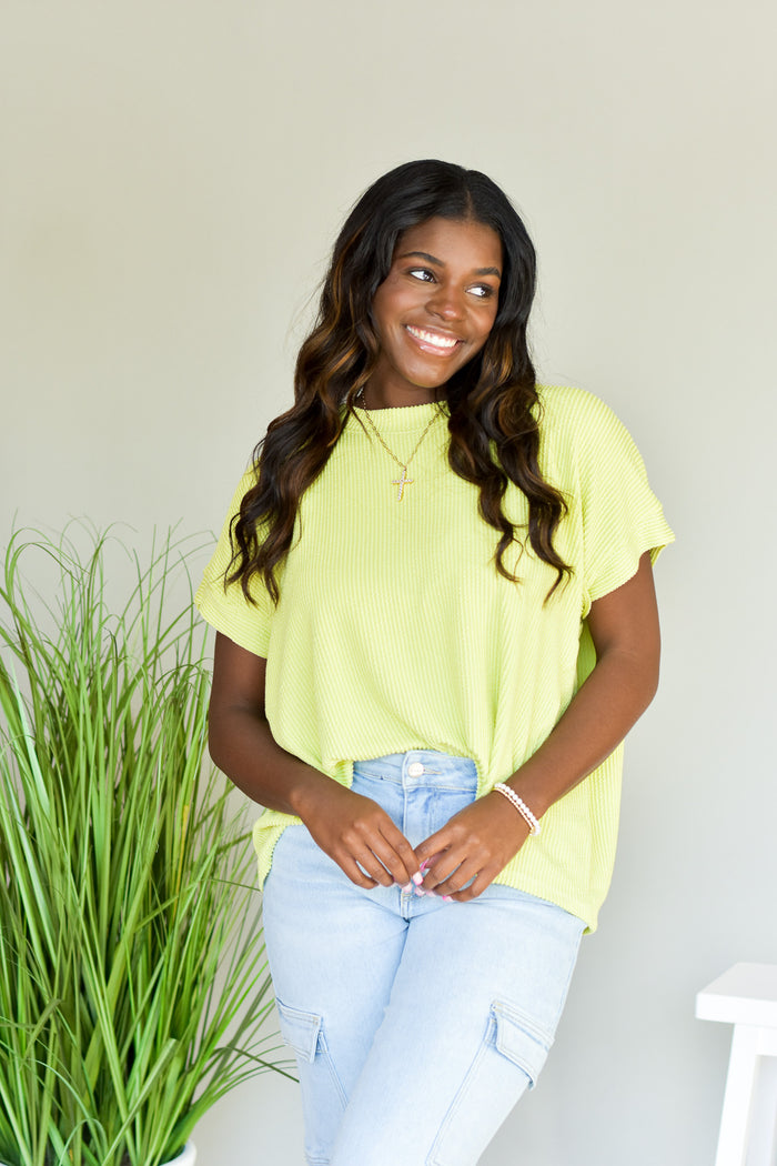 basic ribbed short sleeve top lime casual