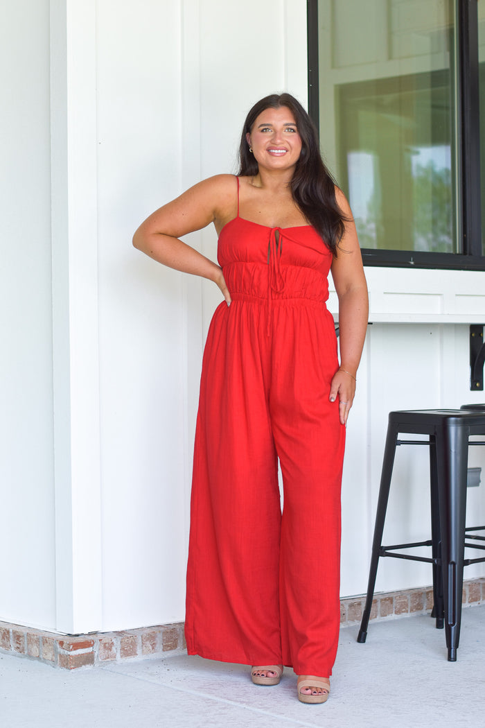 Linen Jumpsuit - Red