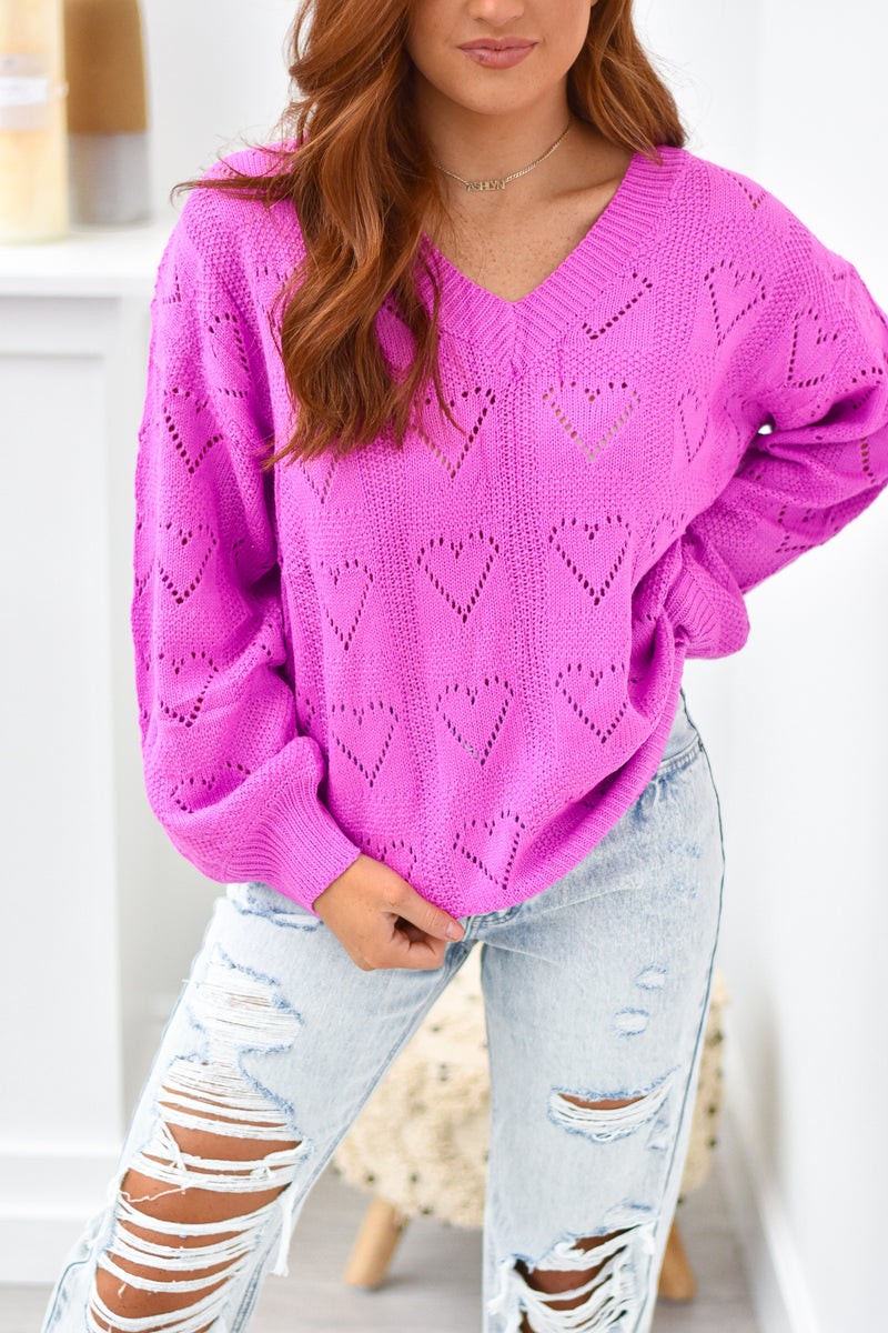Heart Etched Sweater - Purple - Lavish Tuscaloosa